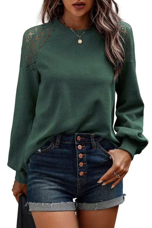 Red sequin mardi gras lace raglan sleeve plus size pullover - graphic