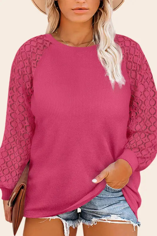 Red sequin mardi gras lace raglan sleeve plus size pullover - graphic