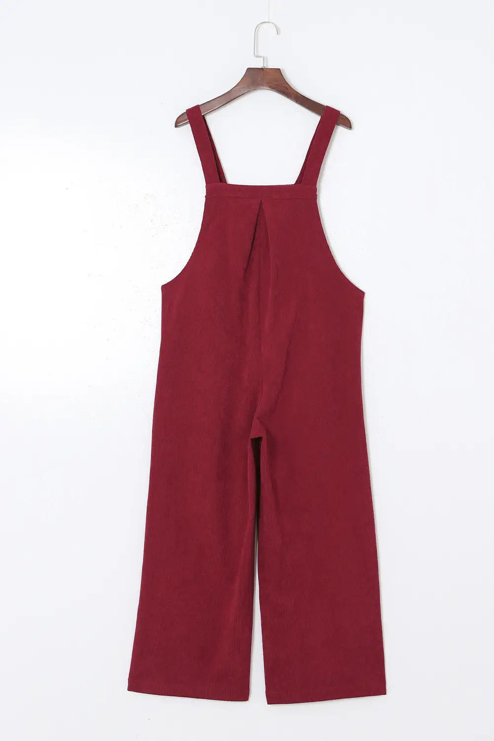 Red solid color corduroy wide leg bib overalls - jumpsuits & rompers
