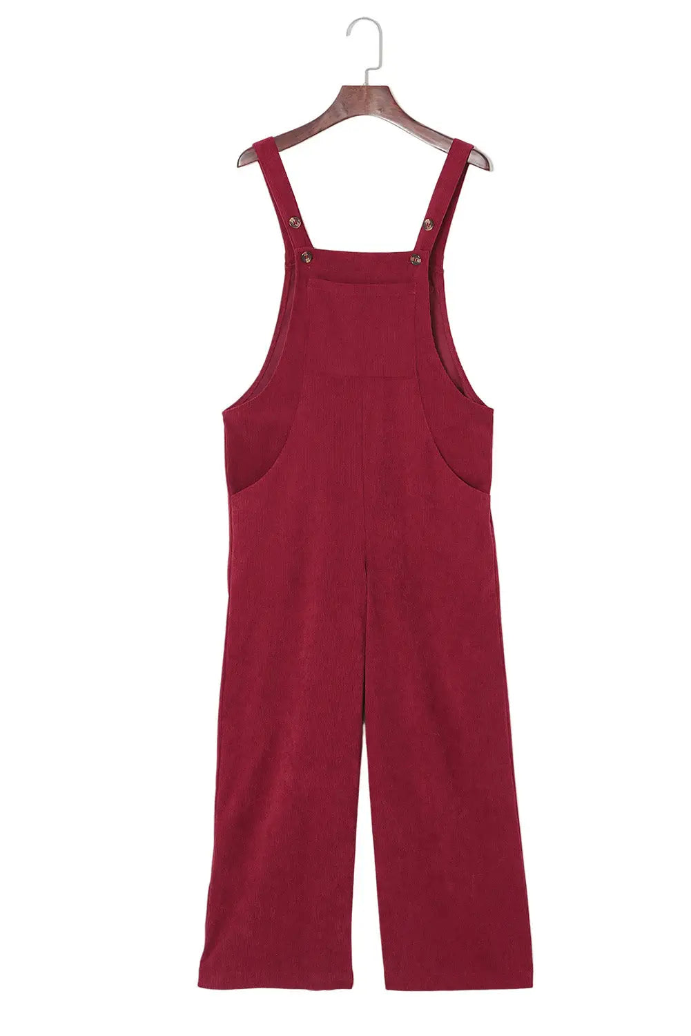 Red solid color corduroy wide leg bib overalls - jumpsuits & rompers