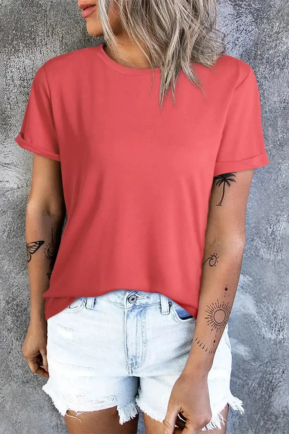 Red solid color crew neck tee - s / 95% polyester + 5% elastane - t-shirts