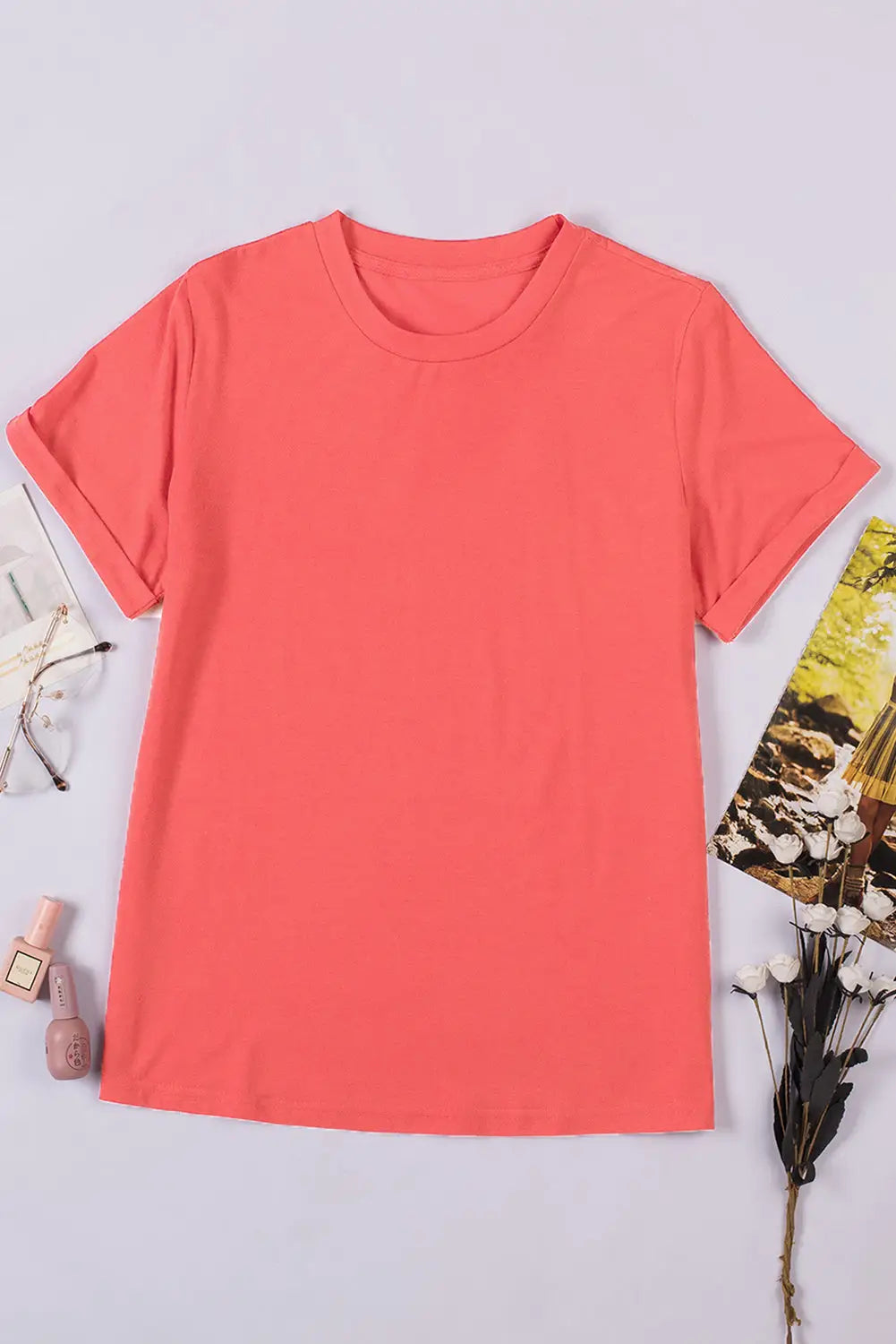 Red solid color crew neck tee - t-shirts