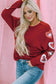 Red solid color patchwork long sleeve top - tops