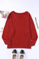 Red solid color patchwork long sleeve top - tops