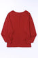 Red solid color patchwork long sleeve top - tops