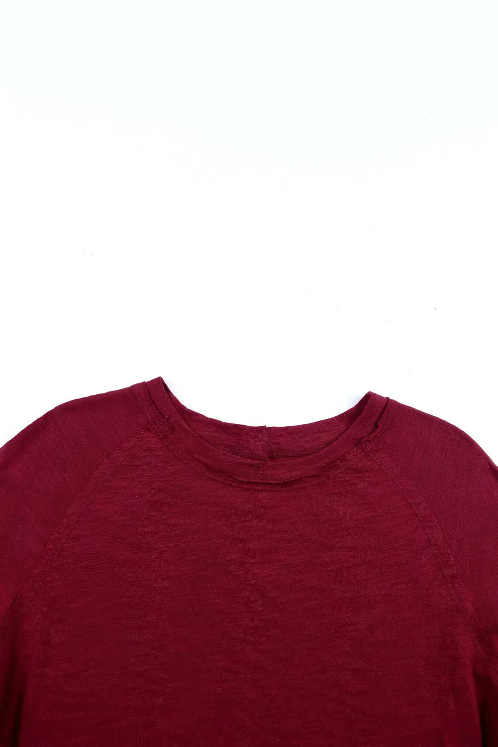 Red solid crew neck long sleeve top - tops
