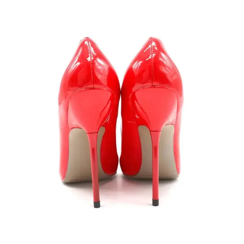 Side view of red pointed-toe thin heel stiletto pump Fashionfitz UK