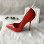 Red thin heel stiletto pumps front view showing bold red colourway Fashionfitz UK