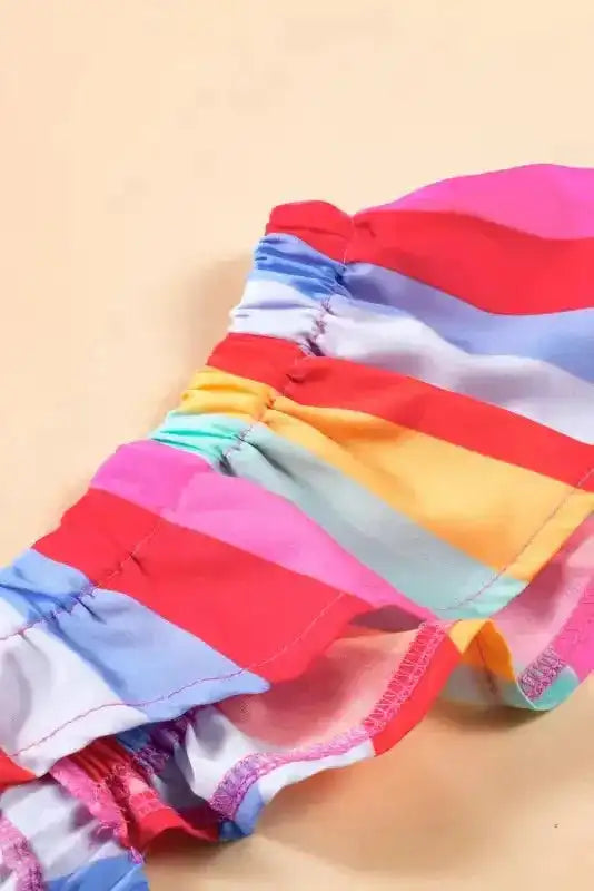 Red Stripe Ruffled Straps Babydoll Tank Top - Fashionfitz