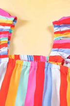 Red Stripe Ruffled Straps Babydoll Tank Top - Fashionfitz