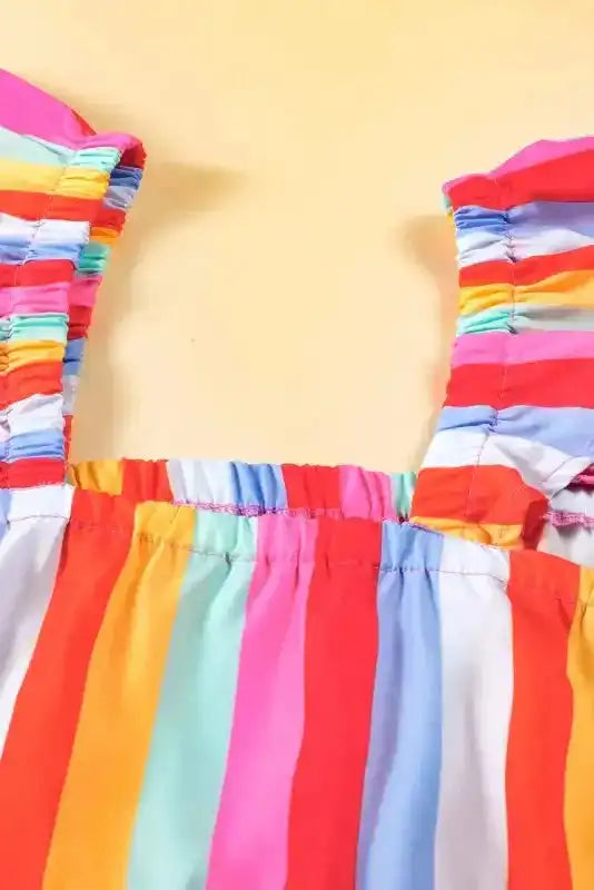 Red Stripe Ruffled Straps Babydoll Tank Top - Fashionfitz