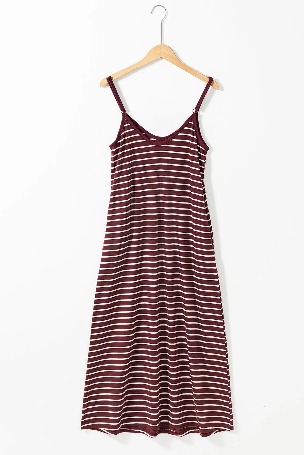 Red stripe side pockets spaghetti straps maxi dress - dresses