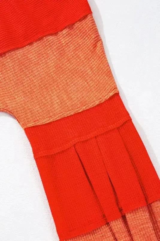 Red Studded V Neckline Exposed Seam Textured Knit Top - Fashionfitz