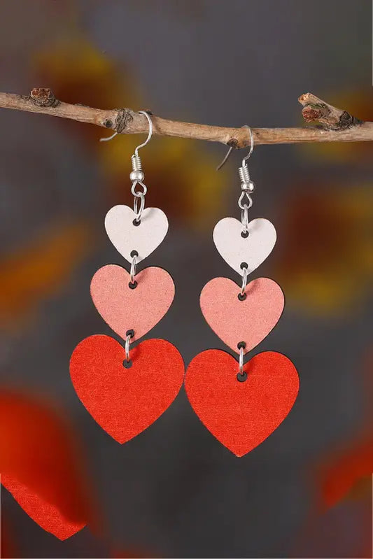 Accessories red valentines day heart shape tiered dangle