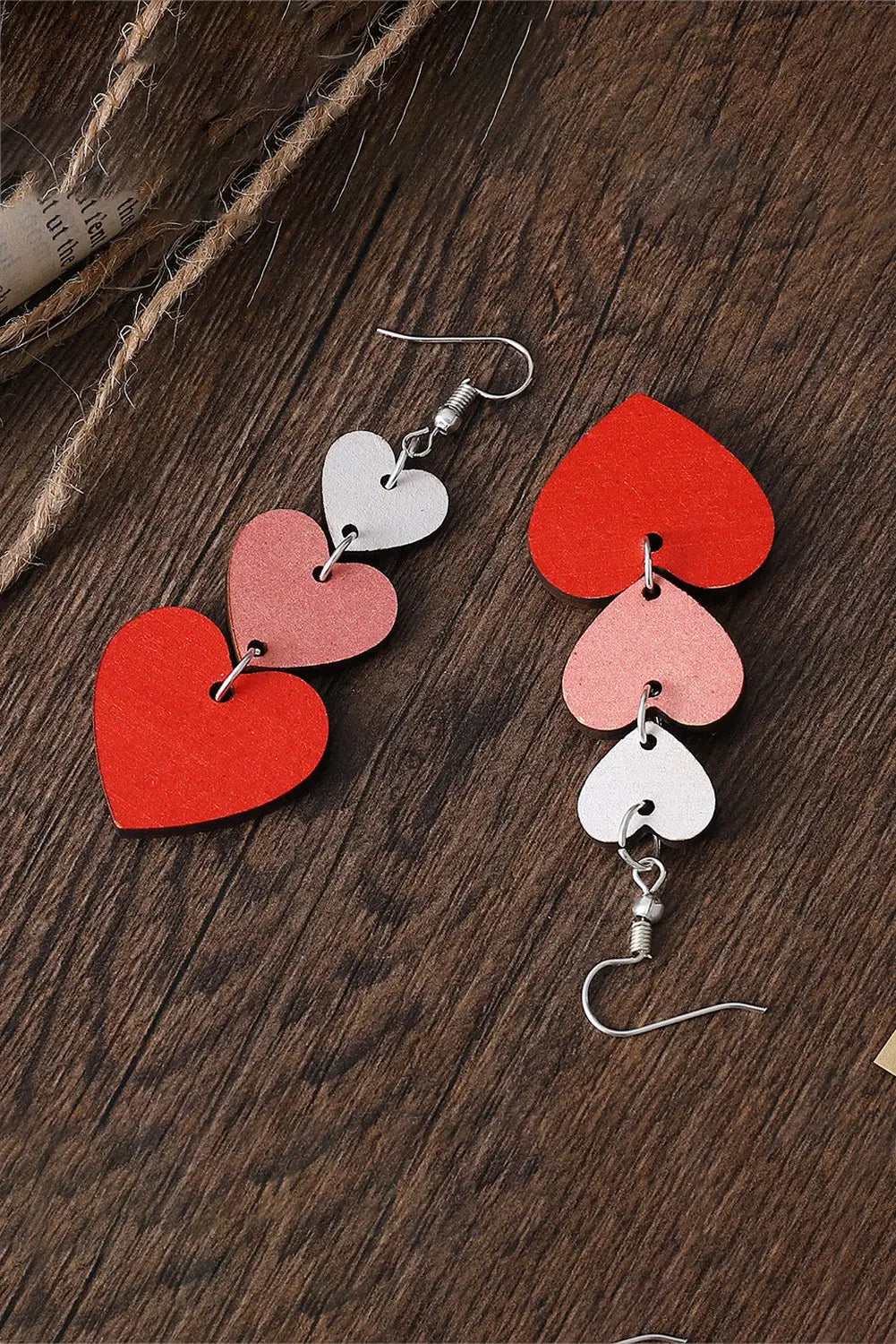 Red valentines day heart shape tiered dangle earring - one size / 100% wood - earrings