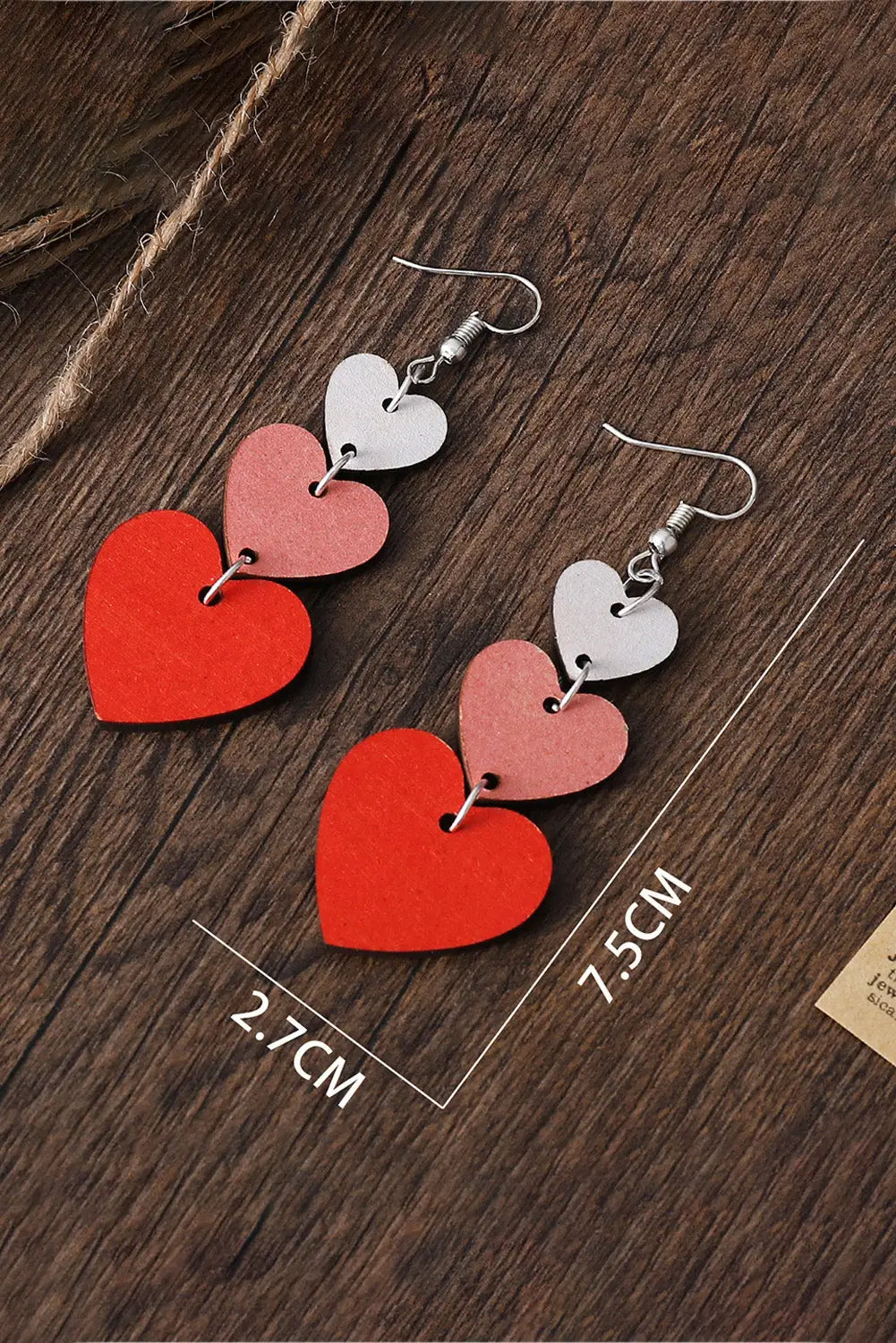 Red valentines day heart shape tiered dangle earring - one size / 100% wood - earrings