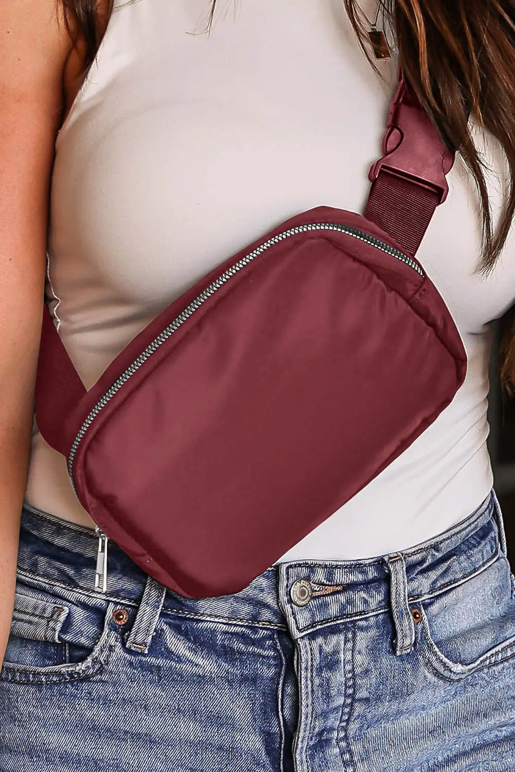 Red waterproof zipped crossbody chest bag 20*5*14cm - one size / 82% nylon + 18% spandex - bags