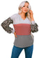 Red wild leopard contrast sleeve colorblock waffle knit top - long tops