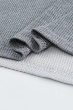 Red Wild Leopard Contrast Sleeve Colorblock Waffle Knit Top - Fashionfitz