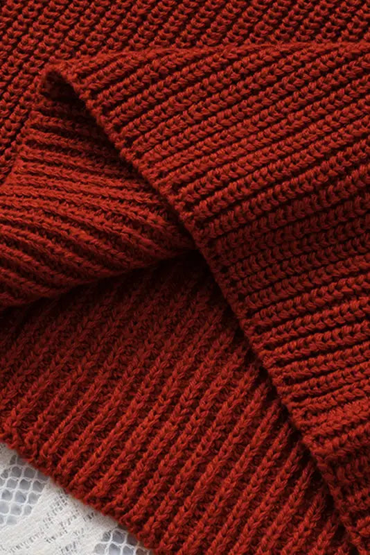 Red zipped turtleneck drop shoulder knit sweater - sweaters & cardigans