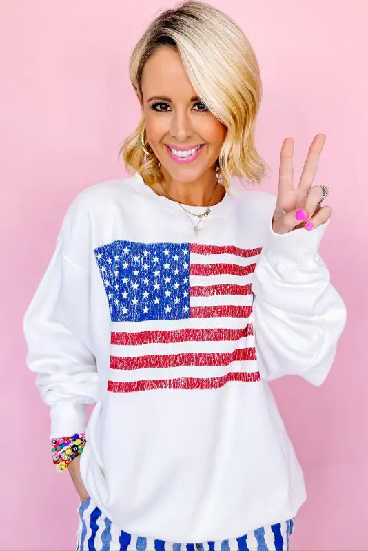 Relaxed american flag print sweatshirt - sweatshirts