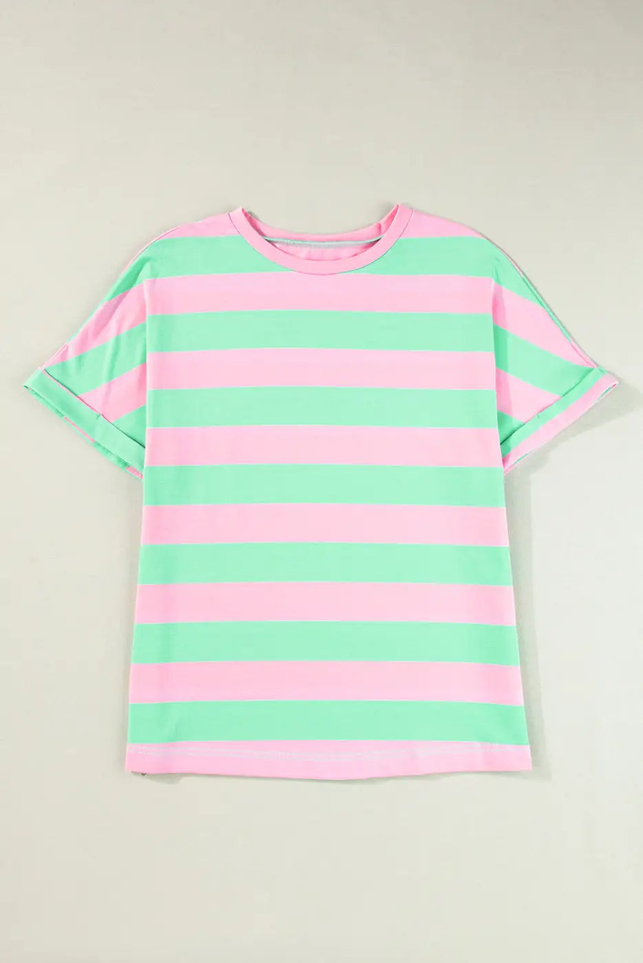 Relaxed elegance tee with pink and mint green striped design for ultimate relax relax