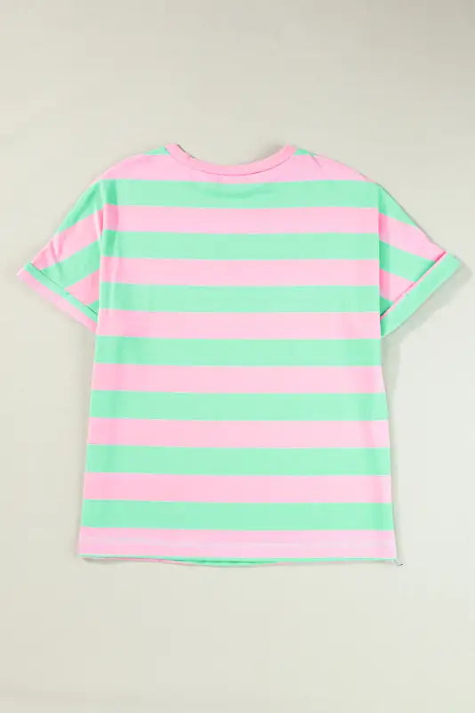 Relaxed elegance tee: striped t-shirt with alternating pink and mint green horizontal bands