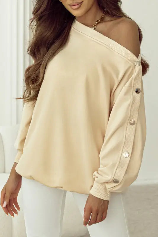 Relaxed fit button-sleeve sweatshirt | fashionfitz