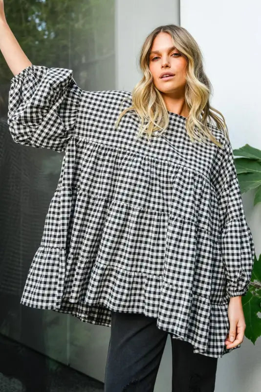 Retro checkered babydoll blouse | fashionfitz