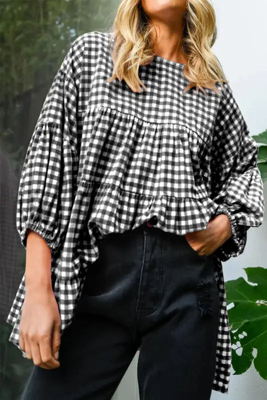 Retro checkered babydoll blouse | fashionfitz