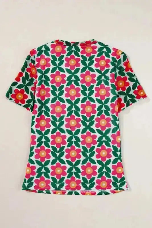 Retro Floral Print Crew Neck T Shirt - Fashionfitz