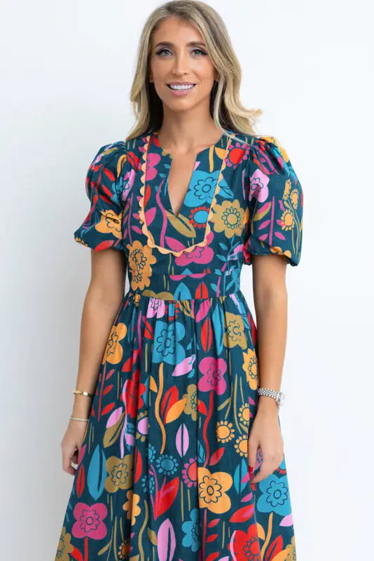 Retro floral split-neck maxi dress | cotton dresses | fashionfitz