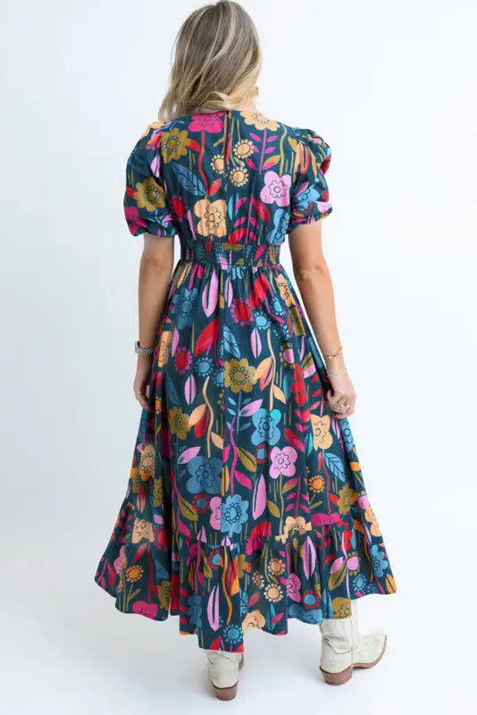 Retro floral split-neck maxi dress | cotton dresses | fashionfitz