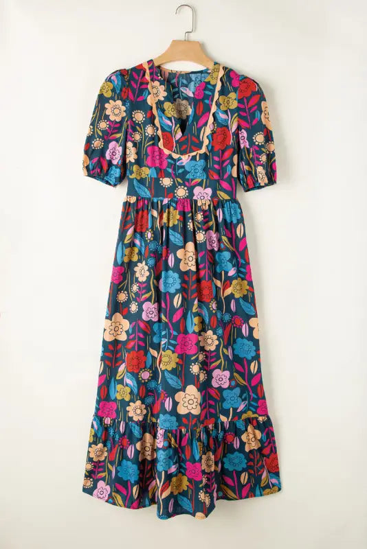 Retro floral split-neck maxi dress | cotton dresses | fashionfitz