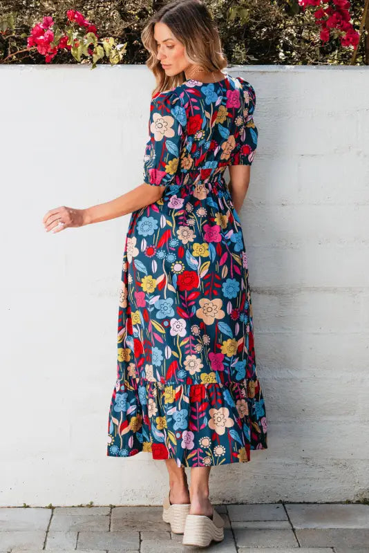 Retro floral split-neck maxi dress | cotton dresses | fashionfitz