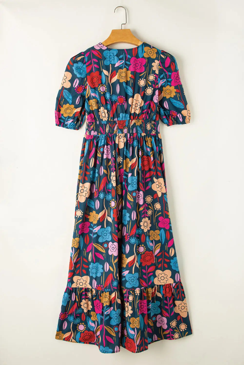 Retro floral split neck maxi dress - dresses/maxi dresses