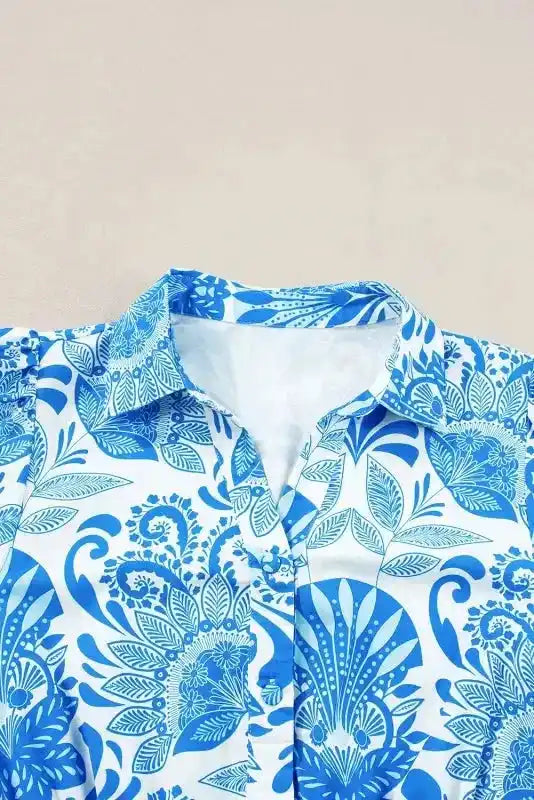 Retro Mini Dress - Sky Blue Floral Drawstring Waist Ruffled - Fashionfitz