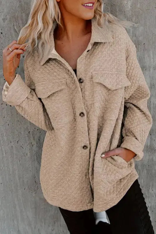 Retro Quilted Flap Pocket Shacket - Fashionfitz