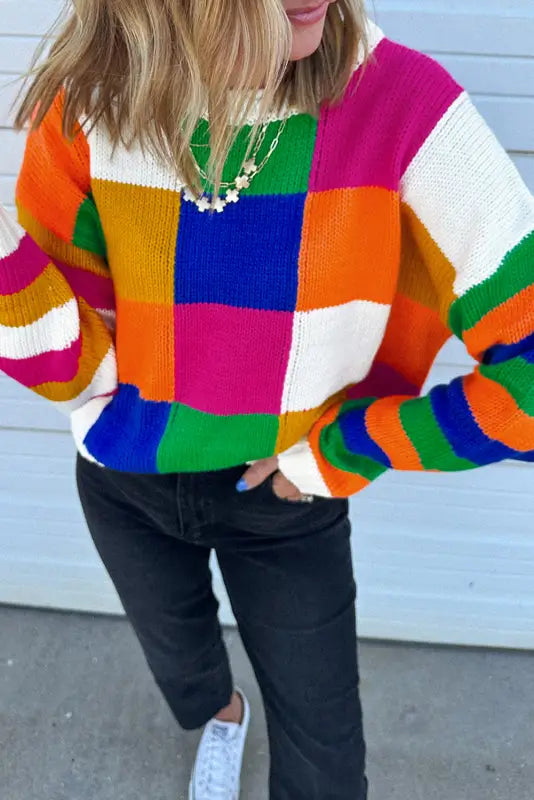 Retro squares loose sweater | women’s sweaters | fashionfitz