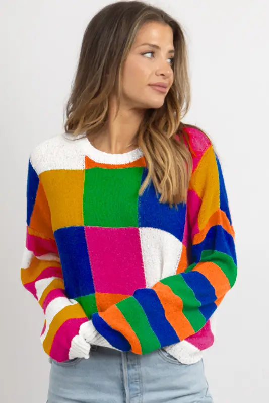 Retro squares loose sweater | women’s sweaters | fashionfitz