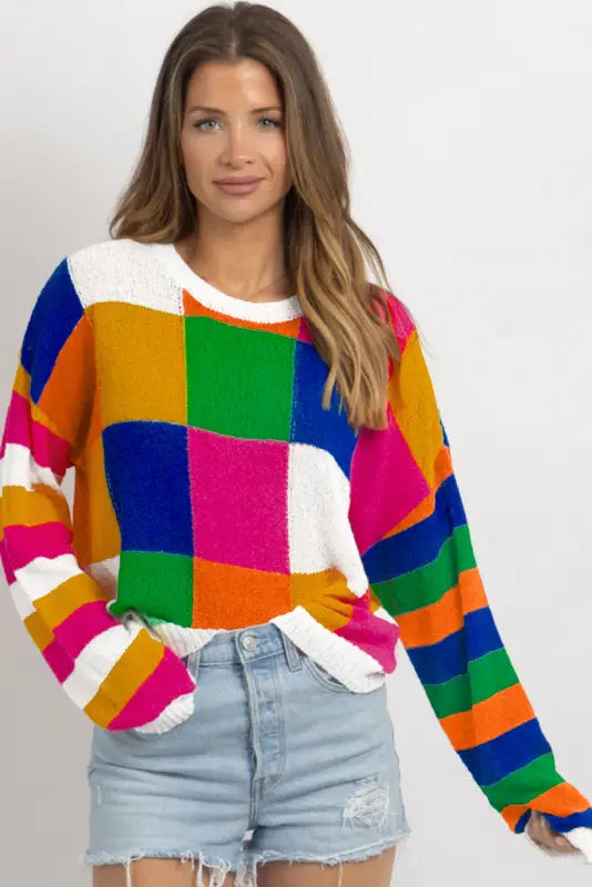 Retro squares loose sweater | women’s sweaters | fashionfitz