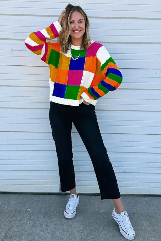 Retro squares loose sweater | women’s sweaters | fashionfitz