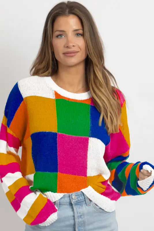 Retro squares loose sweater | women’s sweaters | fashionfitz