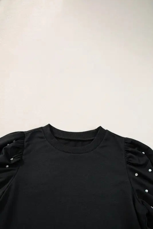 Rhinestone pearl puff half sleeve top - tops/tops & tees