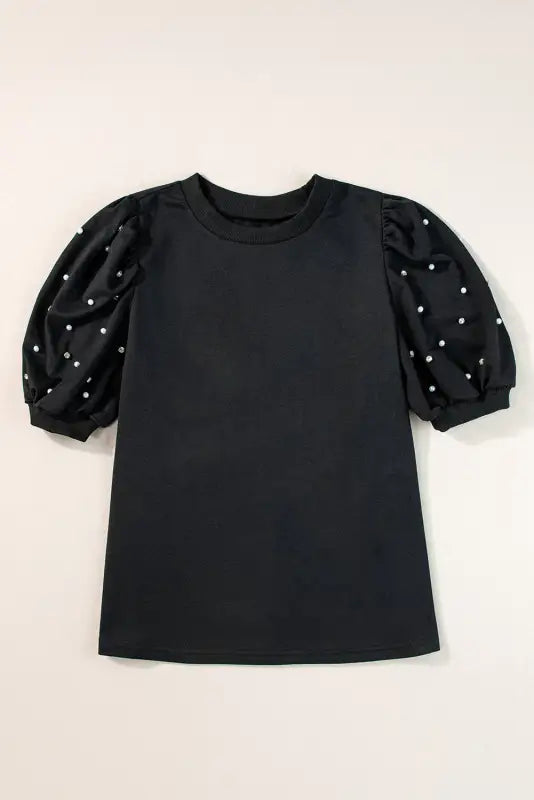 Rhinestone pearl puff half sleeve top - tops/tops & tees