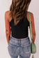 Black rib knit crew neck sleeveless crop top - tops