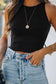 Black rib knit crew neck sleeveless crop top - tops