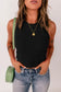 Black rib knit crew neck sleeveless crop top - tops