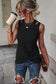 Black rib knit cut-out front twist tank top - tops