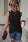 Black rib knit cut-out front twist tank top - tops